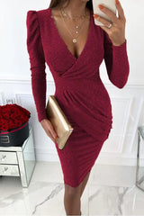 Long Sleeve Ruched Party Dress