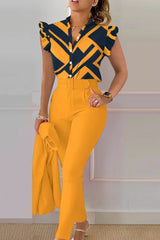 Ombre Buttoned Shirt & High Waist Pants Set