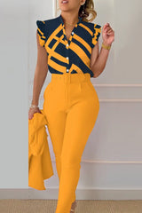 Ombre Buttoned Shirt & High Waist Pants Set