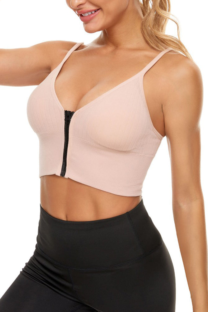 Plain Zipper Front Sports Bra