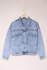 Sky Blue Buttoned Denim Jacket with Pocket