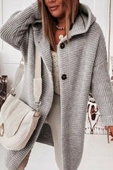 Long Sleeve Button Front Hooded Cardigan