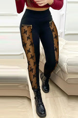 Contrast Lace Zipper Detail Skinny Pants