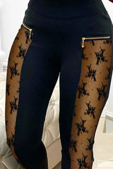 Contrast Lace Zipper Detail Skinny Pants