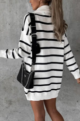 Striped Zip Front Long Sleeve Sweater Dress