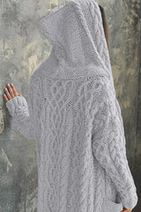 Long Sleeve Cable Knit Hooded Cardigan