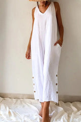 Pocket Design V-Neck Casual Jumpsuit