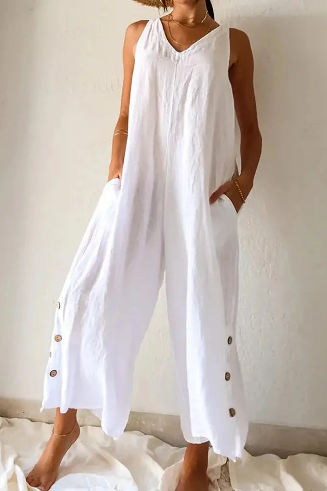 Pocket Design V-Neck Casual Jumpsuit