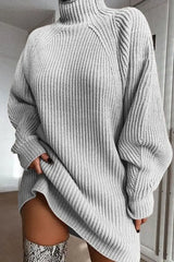 High Neck Chunky Knit Sweater Dress