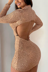 Cutout Backless Long Sleeve Sequin Dress