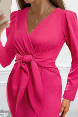 Puff Sleeve Tied Detail Wrap Midi Dress