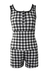 Plaid Print Crisscross Backless Ruched Romper