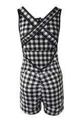 Plaid Print Crisscross Backless Ruched Romper