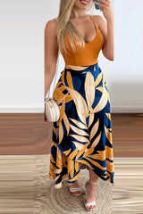 V-Neck Cami Top & Tropical Print Skirt Set