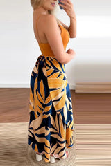 V-Neck Cami Top & Tropical Print Skirt Set