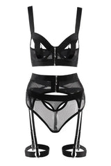 Zipper Detail Sheer Mesh Garter Lingerie Se