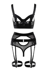 Zipper Detail Sheer Mesh Garter Lingerie Se