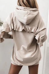 Tide Solid Ruffles Hooded Hoodies