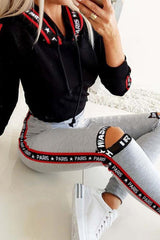 Letter Ribbon Hooded Top & Cutout Pants Set