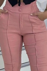 Contrast Piping High Waist Pants