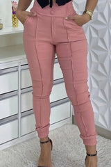 Contrast Piping High Waist Pants